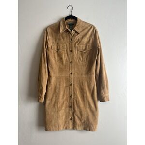 RALPH LAUREN 90's Western Equestrian Soft Suede Leather Coat Dress Size 10 RARE